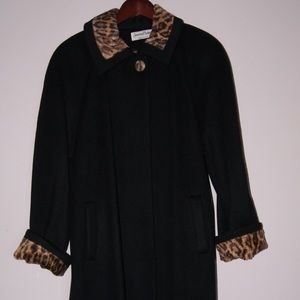 vintage leopard accent black coat